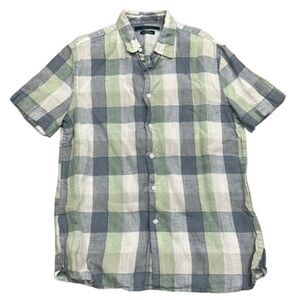 Men’s Short Sleeve Button Down Perry Ellis Plaid Shirt Summer Vacation Medium
